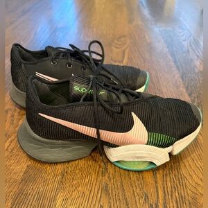 Nike SuperRep Black Running Sneakers with Pink Swoosh and Green Accents